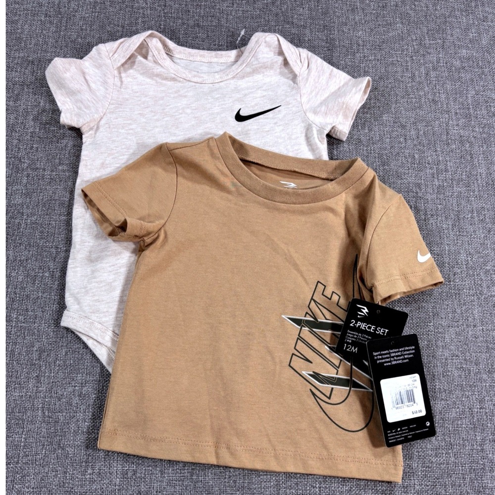 Nike 2-Piece Set 3BRAND Graphic Tee and Bodysuit Hemp Oatmeal Baby Boys Size 12M